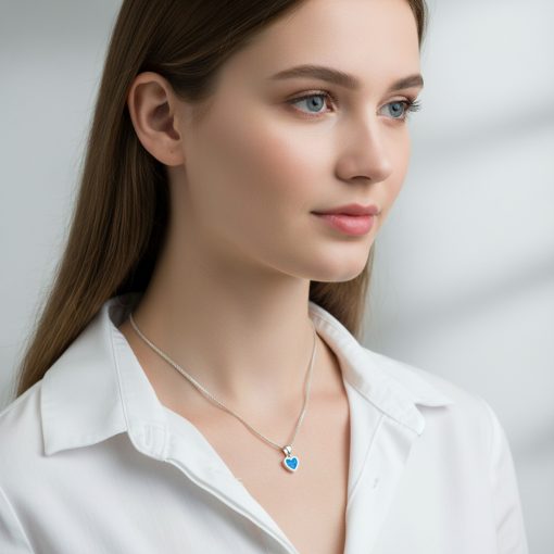 Opál szív Ezüst medál - kék