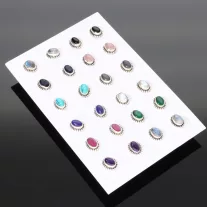   Ovális Valódiköves Ezüst fülbevaló Napocskás foglalatban