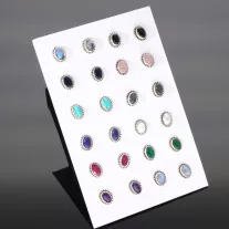   Ovális Valódiköves Ezüst fülbevaló Napocskás foglalatban