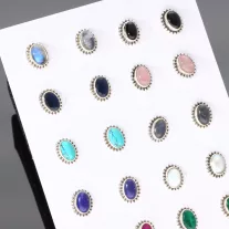   Ovális Valódiköves Ezüst fülbevaló Napocskás foglalatban