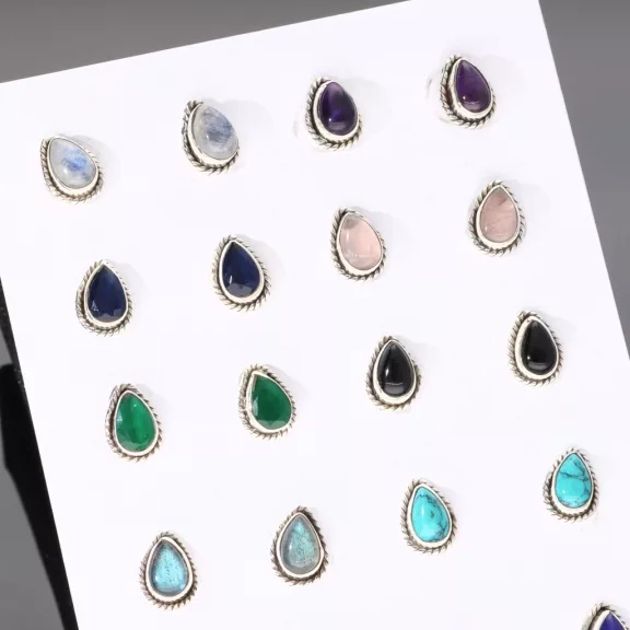 Csepp Valódiköves Ezüst fülbevaló Csavart foglalatban