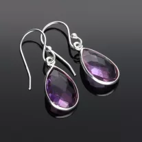 Fazettált csepp akasztós ezüst fülbevaló - Ametiszt