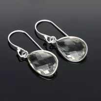   Fazettált csepp akasztós ezüst fülbevaló - Zöld Ametiszt