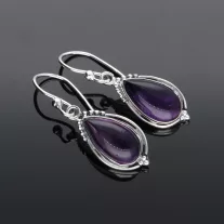 Csepp fülbevaló díszes foglalattal - AMETISZT