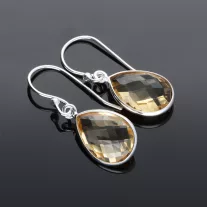 Fazettált csepp akasztós ezüst fülbevaló - Citrin