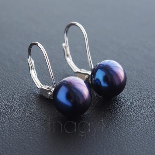 Tenyésztet gyöngy fülbevaló - patentzáras - kék - 9 mm