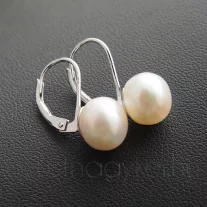 Tenyésztet gyöngy fülbevaló - patentzáras - fehér - 9 mm