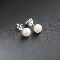 Mini Tenyésztett Gyöngy bedugós fülbevaló - 5-6  mm Fehér