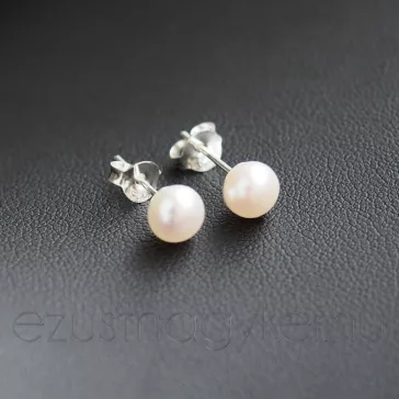 Mini Tenyésztett Gyöngy bedugós fülbevaló - 5-6  mm Fehér