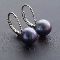 Tenyésztet gyöngy fülbevaló - patentzáras - kék - 9 mm