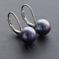 Tenyésztet gyöngy fülbevaló - patentzáras - kék - 9 mm