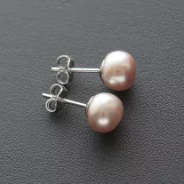 Bedugós Gyöngy Fülbevaló, 8 mm Púderes-Barack