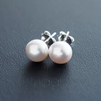 Kicsi Tenyésztett Gyöngy bedugós fülbevaló - 6-7 mm Fehér
