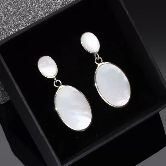 Gyöngyház dupla ovál ezüst fülbevaló