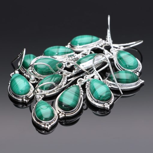 Csepp fülbevaló díszes foglalattal - MALACHIT