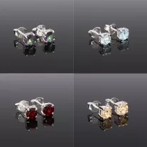   Fazettált kerek ezüst fülbevaló-Különböző ásványokkal