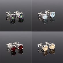 Fazettált kerek ezüst fülbevaló-Különböző ásványokkal