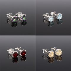   Fazettált kerek ezüst fülbevaló-Különböző ásványokkal