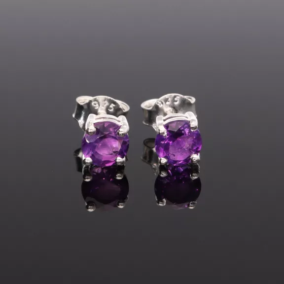 Fazettált kerek ezüst fülbevaló-Különböző ásványokkal