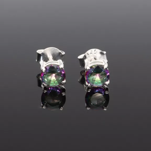 Fazettált kerek ezüst fülbevaló-Különböző ásványokkal