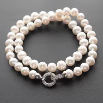   Klasszik Tenyésztett Gyöngysor - 9,5 mm - Díszes Ezüst zárszerkezettel 