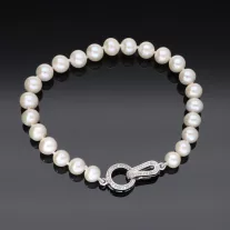   Premium Tenyésztett Gyöngy karkötő - 8mm fehér - Díszes Ezüst zárszerkezettel 