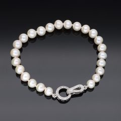   Premium Tenyésztett Gyöngy karkötő - 8mm fehér - Díszes Ezüst zárszerkezettel 