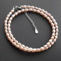   Színes Félmerev, ovális Tenyésztett Gyöngy Kolié - Barack