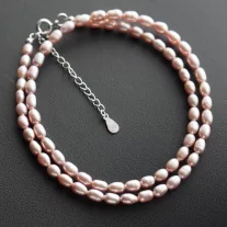   Színes Félmerev, ovális Tenyésztett Gyöngy Kolié - Púder lila