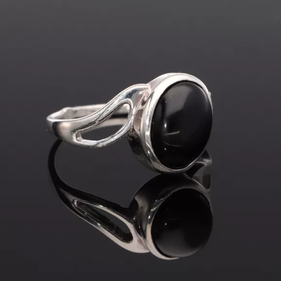 Aszimmetrikus hullám ezüst gyűrű - Ónix