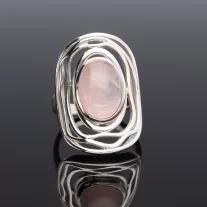 Ovál Rózsakvarc gyűrű széles-hullámos foglalattal