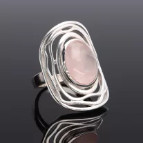 Ovál Rózsakvarc gyűrű széles-hullámos foglalattal