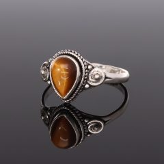 Csepp Tigrisszem gyűrű díszes ezüst foglalattal