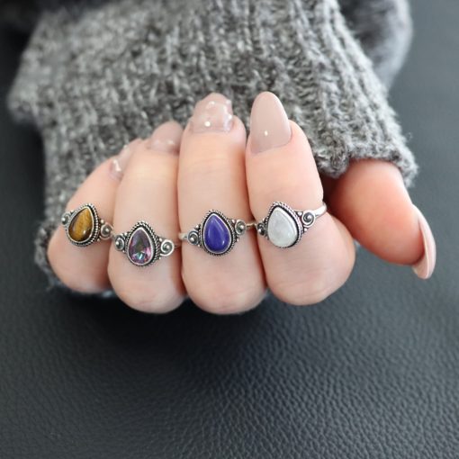 Csepp Tigrisszem gyűrű díszes ezüst foglalattal