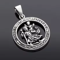 Szent Kristóf ezüst medál - kerek áttört mintás