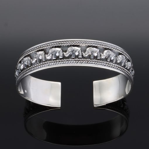 Elefánt mintás - Merev ezüst karkötő