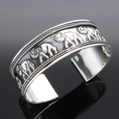 Széles Elefánt mintás - Merev ezüst karkötő