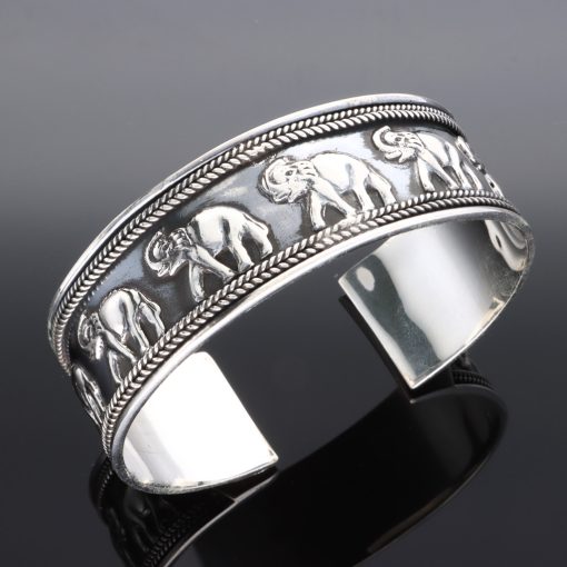 Széles Elefánt mintás - Merev ezüst karkötő