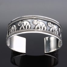 Széles Elefánt mintás - Merev ezüst karkötő