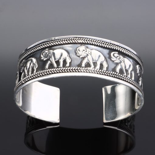 Széles Elefánt mintás - Merev ezüst karkötő