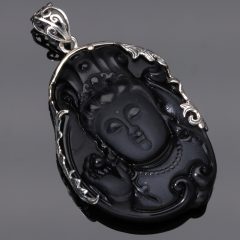 Nevető Buddha ezüst medál faragvány ónixból nagy