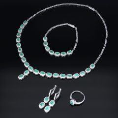   Smaragd köves nyakékgarnitúra - nyakék, karlánc, fülbevaló, gyűrű
