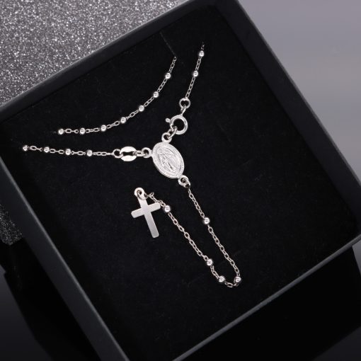 Ezüst rózsafüzér Szűz Mária medállal