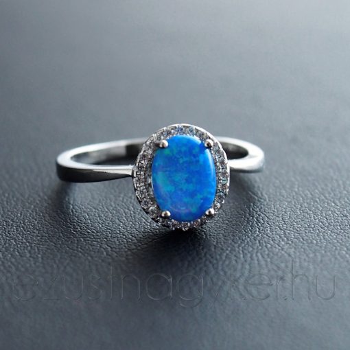 Opál - Cirkónia Ezüst Gyűrű zárt foglalattal