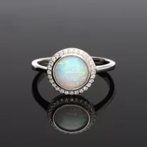 Körbe köves kerek Opál ezüst gyűrű - fehér