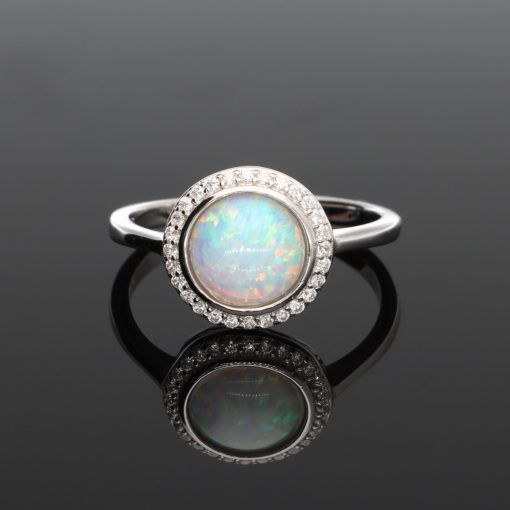 Körbe köves kerek Opál ezüst gyűrű - fehér