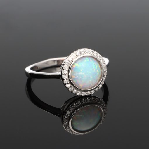 Körbe köves kerek Opál ezüst gyűrű - fehér