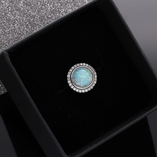 Körbe köves kerek Opál ezüst gyűrű - fehér