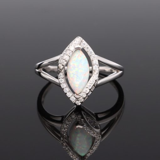 Körbe köves navett Opál ezüst gyűrű - fehér