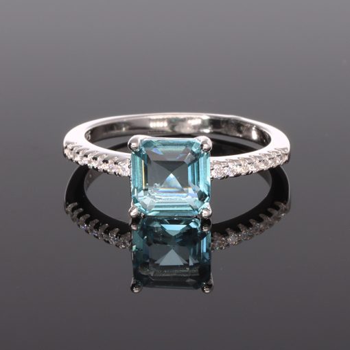 Négyzet kék Cirkónia Ezüst gyűrű 